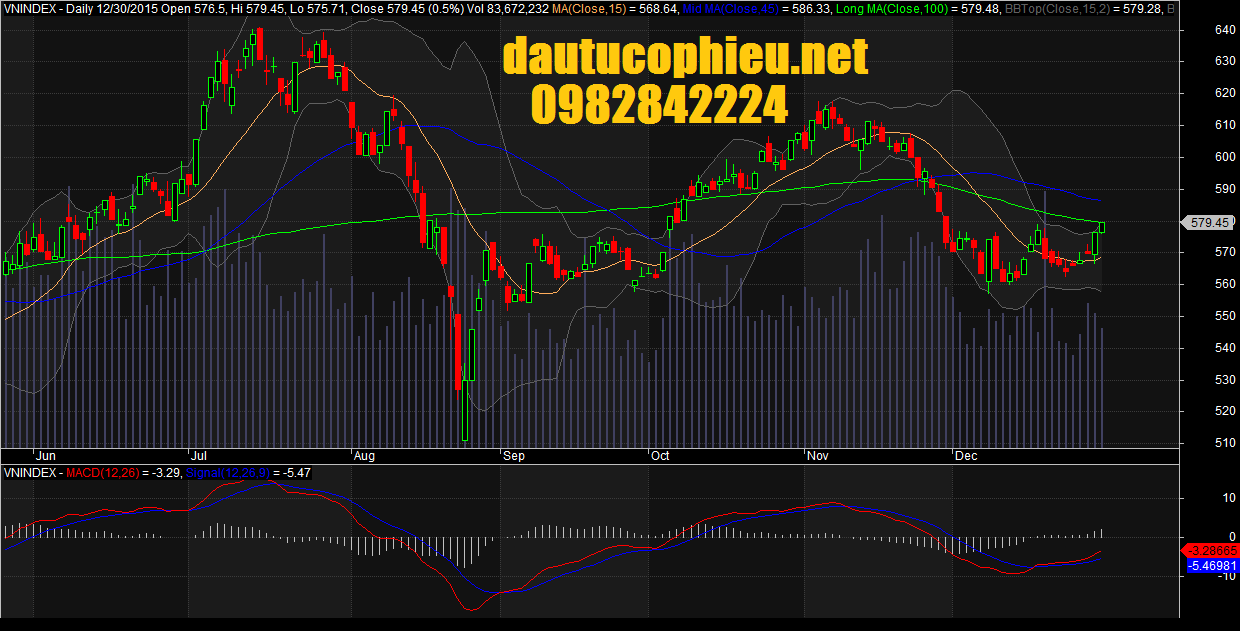 Đồ thị VN-Index ngày 30/12/2015. 