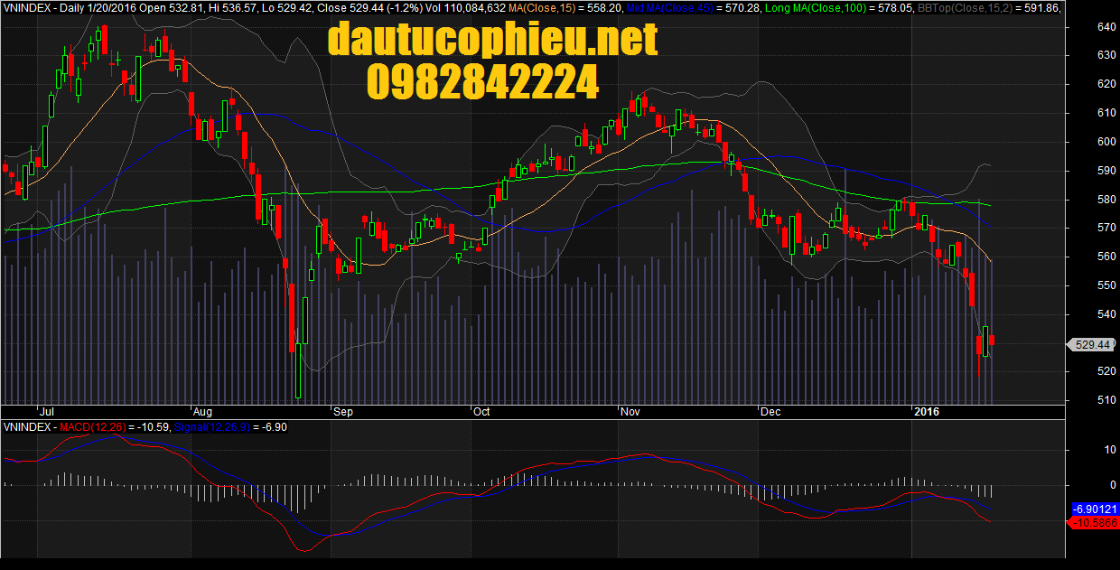 Đồ thị VN-Index ngày 20/01/2016. 