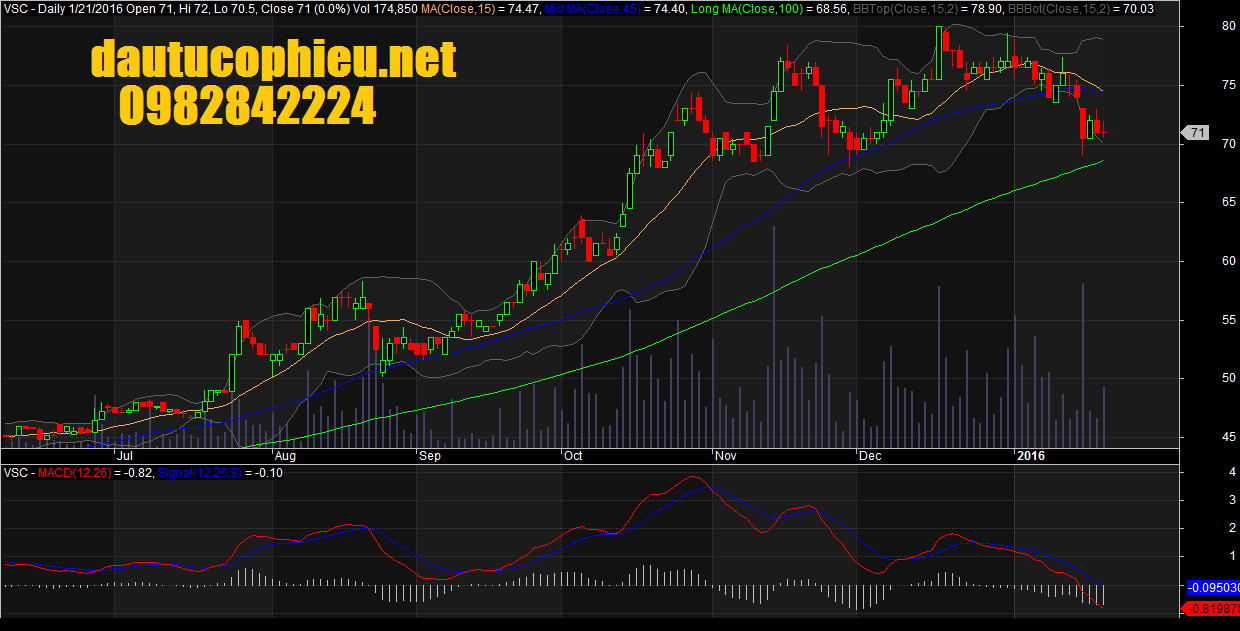 Đồ thị VSC giữa phiên giao dịch ngày 21/01/2016. Nguồn: Amibroker