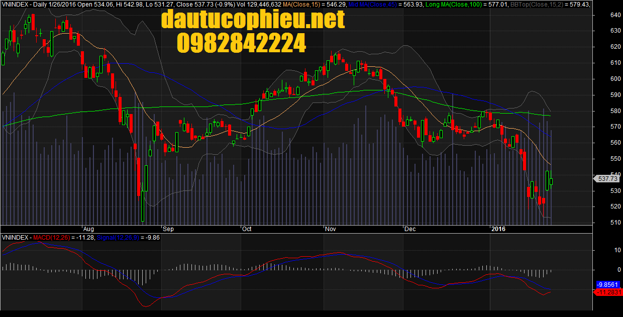 Đồ thị VN-Index ngày 26/01/2016. 