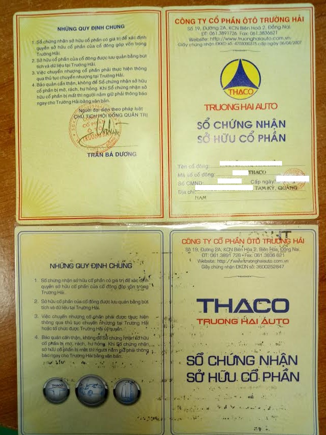 sổ cổ đông THACO