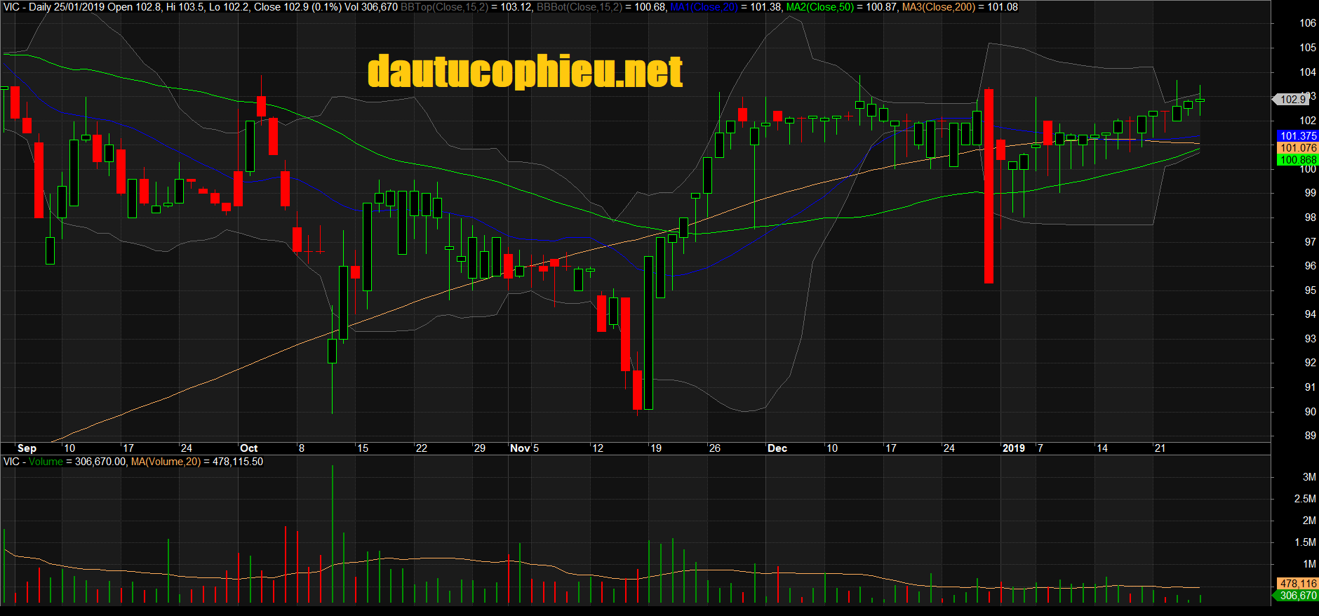 Đồ thị cổ phiếu VIC phiên giao dịch ngày 25/01/2019. Nguồn: AmiBroker