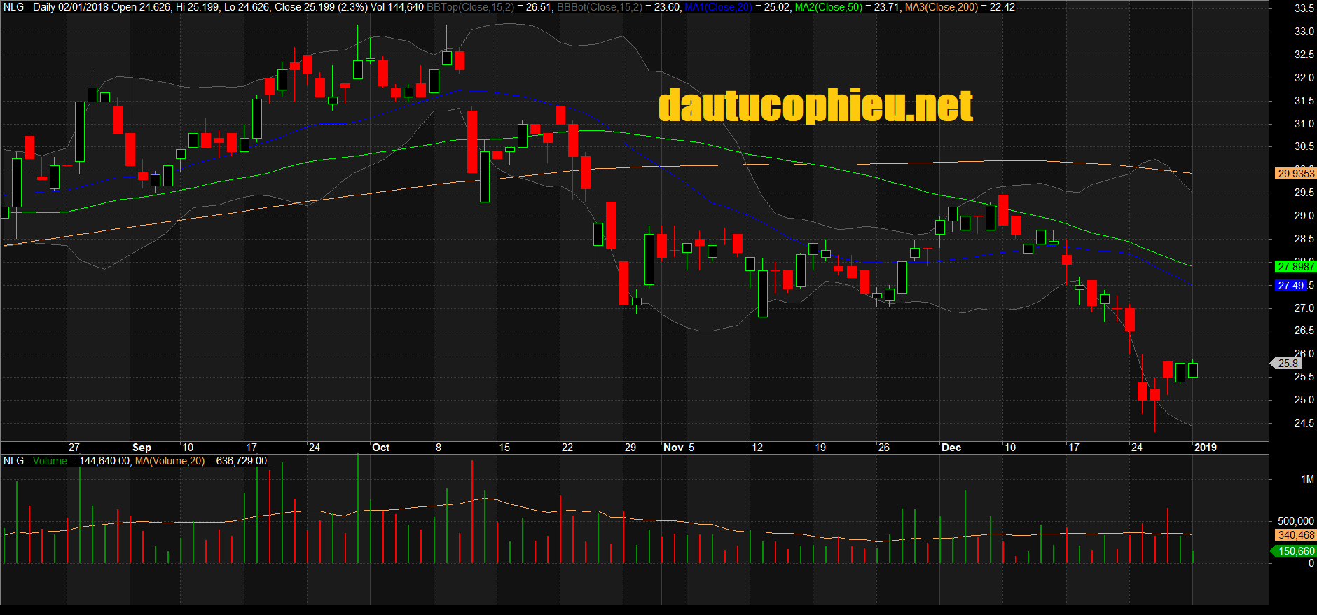 Đồ thị cổ phiếu NLG phiên giao dịch ngày 29/01/2019. Nguồn: AmiBroker
